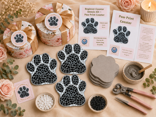 Paw Print Mosaic Coaster DIY Kit – 10cm Shaped | Beginner-Friendly  | 🌱 Level 1