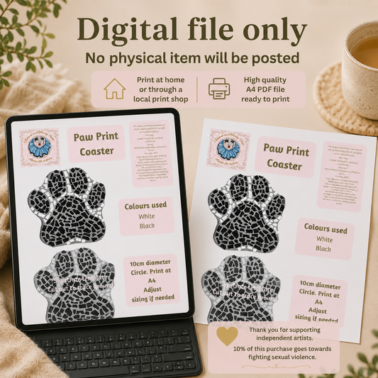 Paw Print Mosaic Coaster DIY Kit – 10cm Shaped | Beginner-Friendly  | 🌱 Level 1
