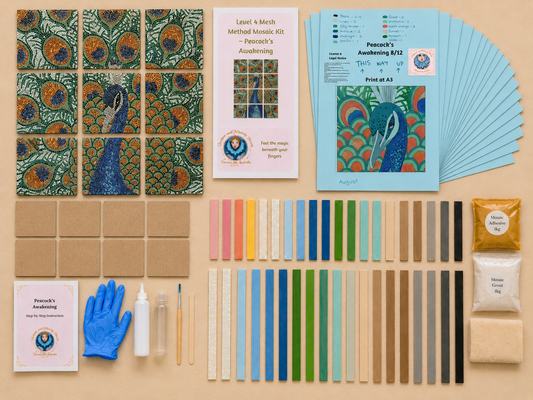 Peacock's Awakening Modular Mosaic Kit | Luxury Mosaic Art Kit with Plywood Board | 🛠 Level 4 Luxury Kit