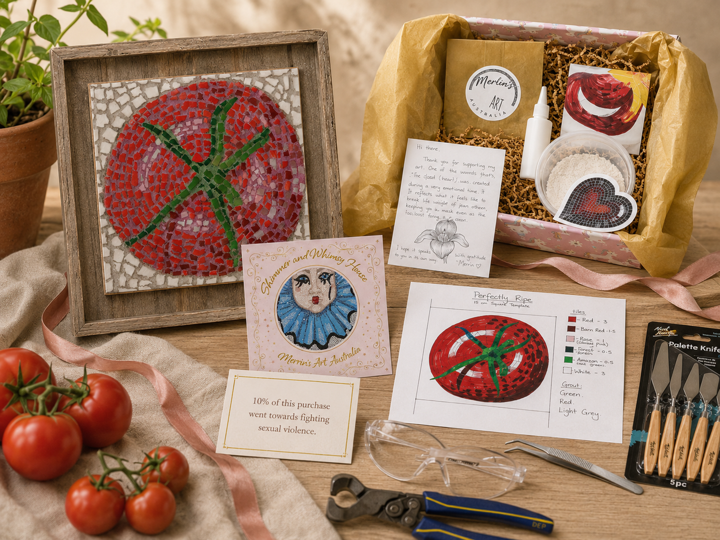 Perfectly Ripe Tomato Mosaic Design | Deluxe Mosaic Art Kit with Recycled Timber Shadow Box | 🛠 Level 3 Masterclass Course