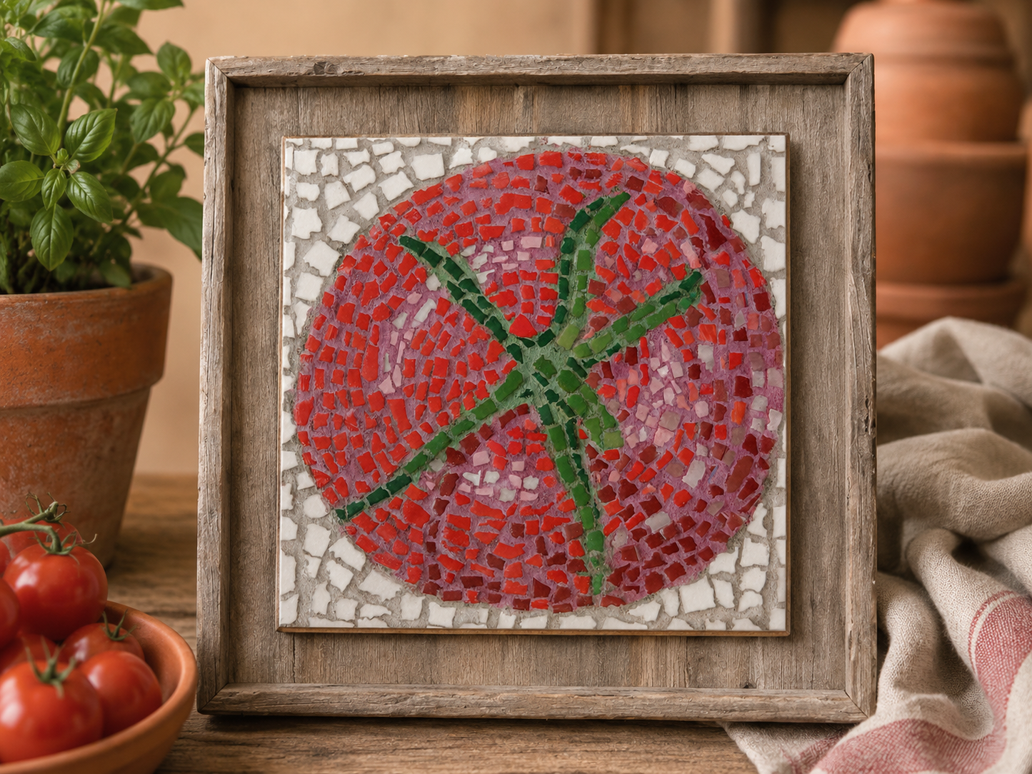 Perfectly Ripe Tomato Mosaic Design | Deluxe Mosaic Art Kit with Recycled Timber Shadow Box | 🛠 Level 3 Masterclass Course