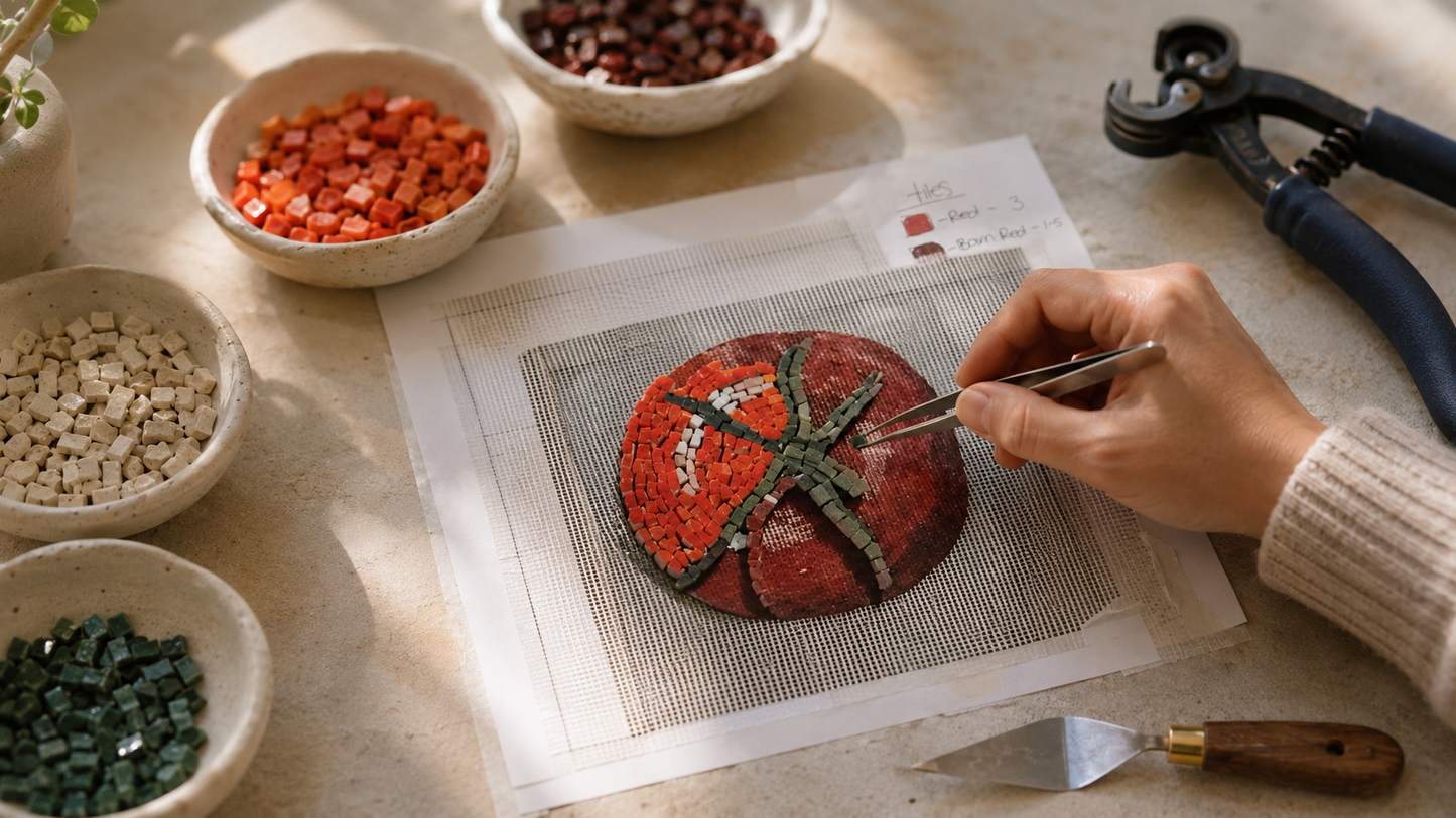 Perfectly Ripe Tomato Mosaic Design | Deluxe Mosaic Art Kit with Recycled Timber Shadow Box | 🛠 Level 3 Masterclass Course