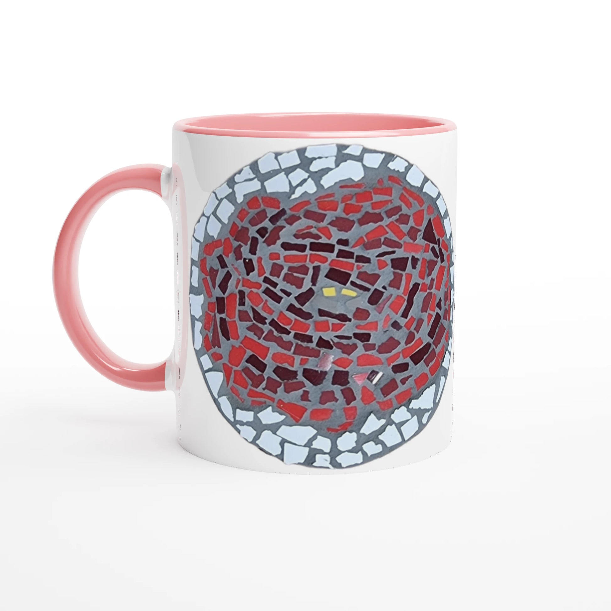pink rimmed mug with rose coaster mosaic design made in Sebastopol Victoria 