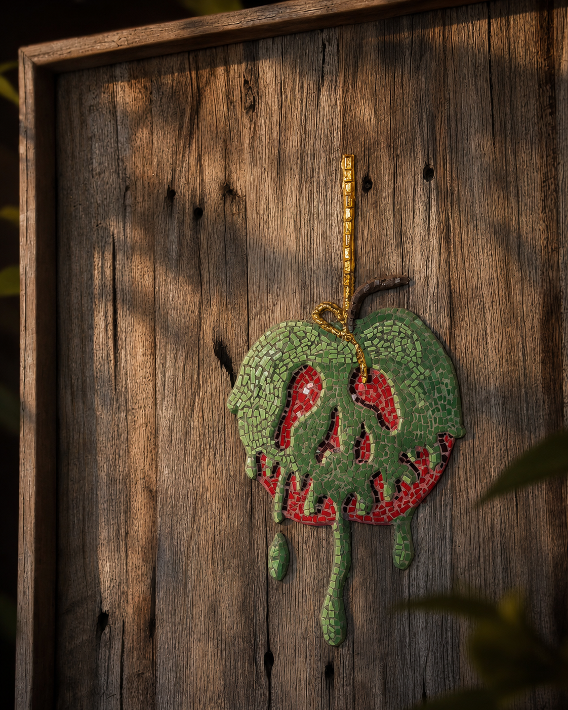 Poisoned Apple Mosaic – Mounted on Recycled Timber Shadow Box