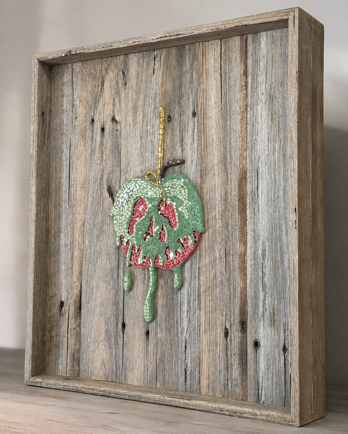 Poisoned Apple Mosaic – Mounted on Recycled Timber Shadow Box
