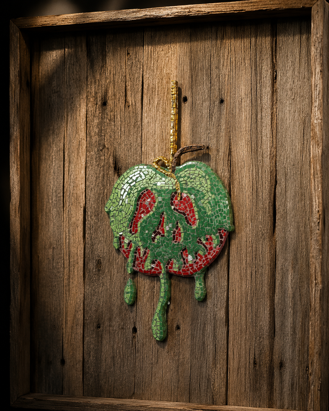 Poisoned Apple Mosaic – Mounted on Recycled Timber Shadow Box