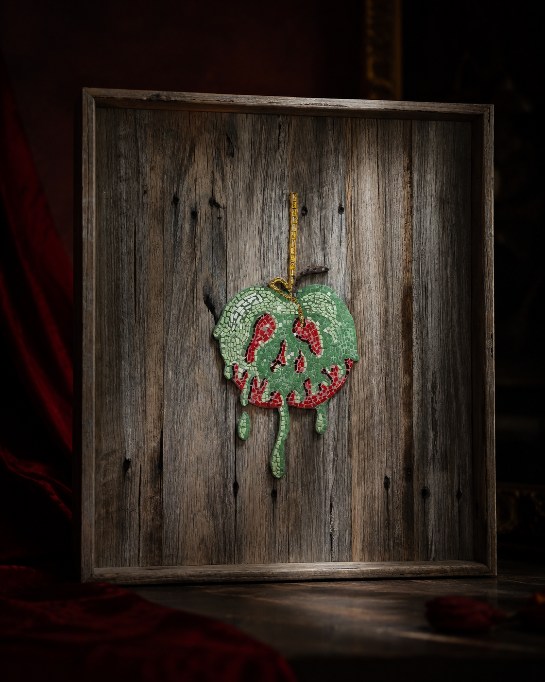 Poisoned Apple Mosaic – Mounted on Recycled Timber Shadow Box