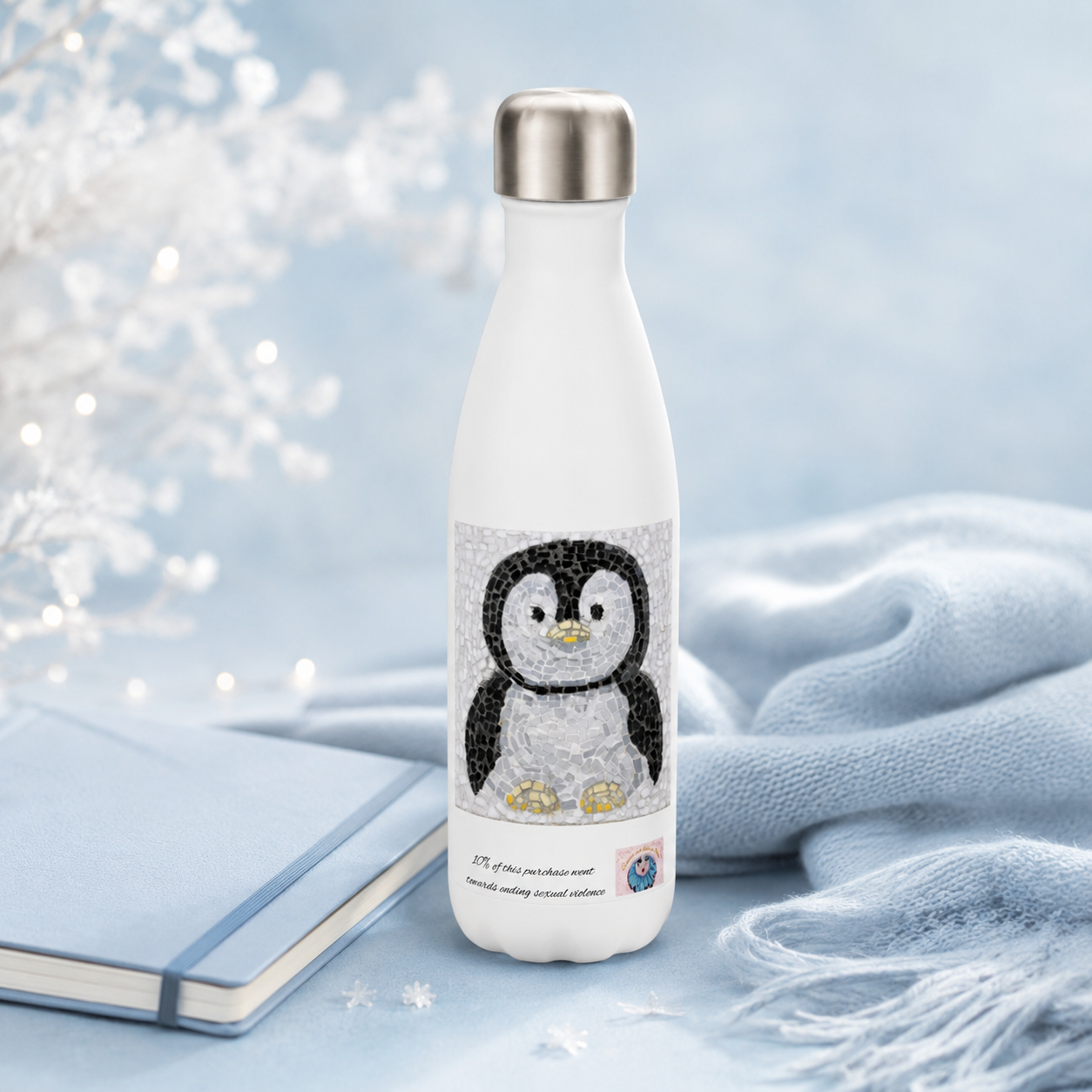 Emperor Pingu Water Bottle | Penguin Mosaic Stainless Steel Bottle