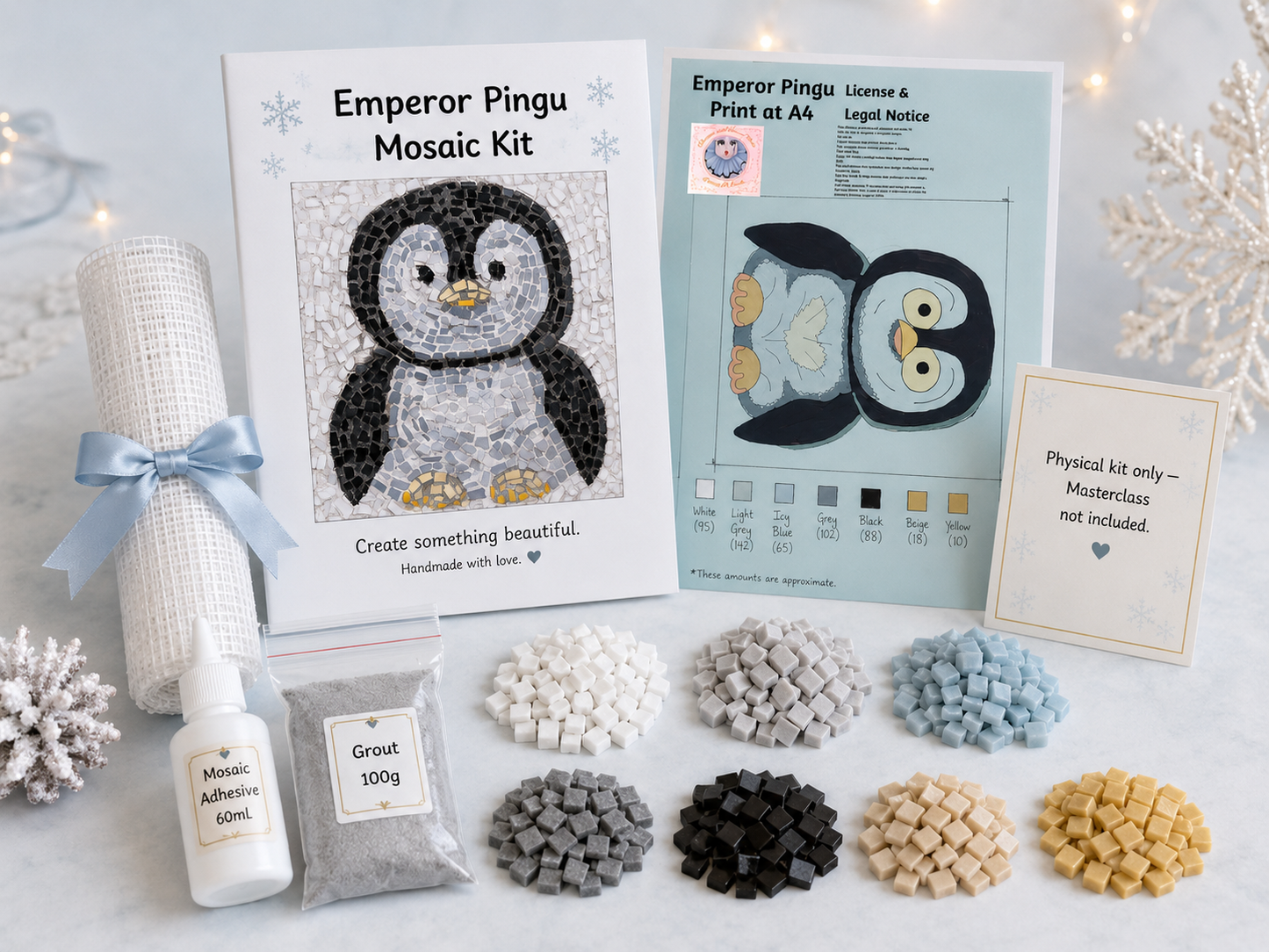 Emperor Pingu Penguin Mosaic Kit | Luxury Mosaic Art Kit with Plywood Board | 🛠 Luxury Kit
