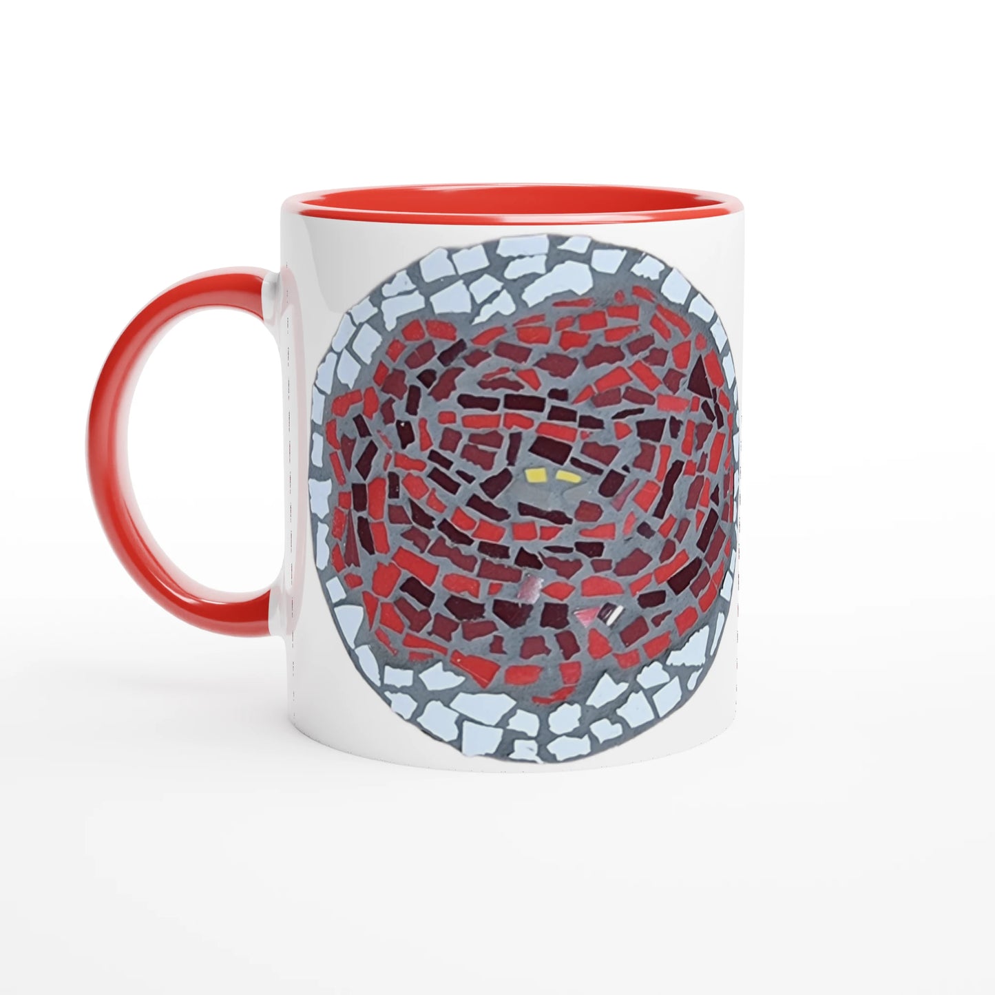 red rimmed mug with rose coaster mosaic design made in Sebastopol Victoria 