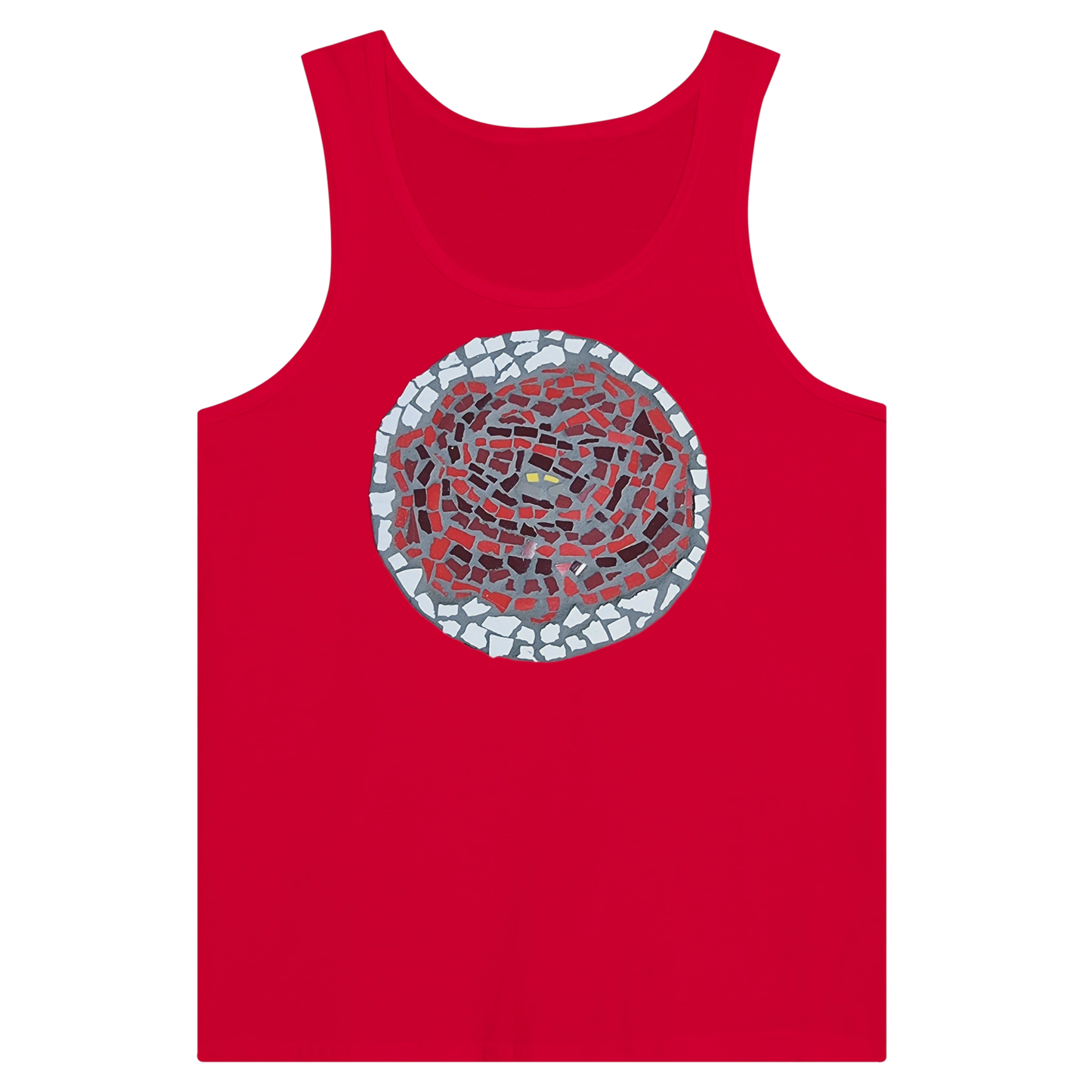 red tank top with rose coaster mosaic design made in Sebastopol Victoria 