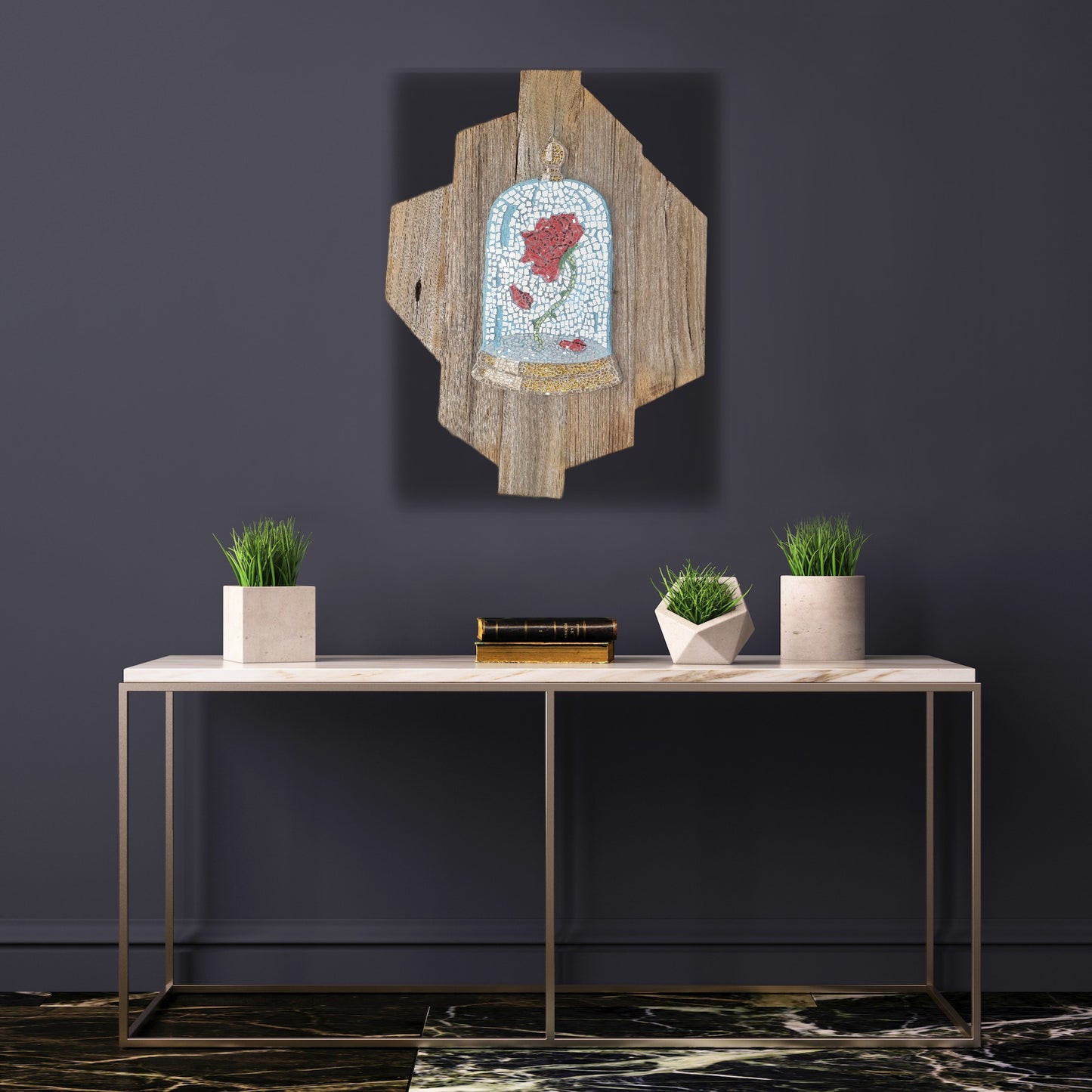 Cursed Rose Mosaic | Mounted on Rustic Timber Frame