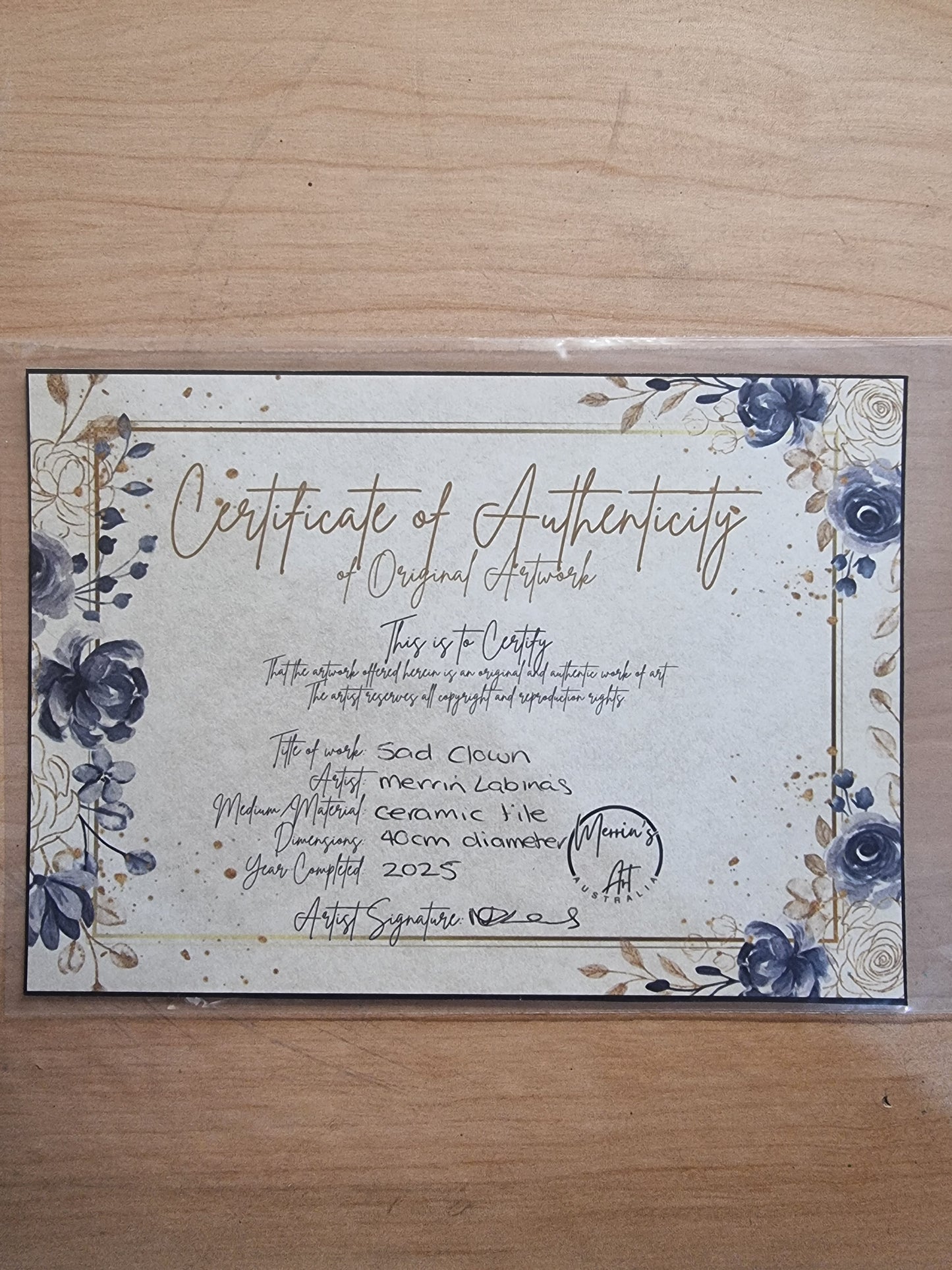 Sad Clown – Original Mosaic Art (40cm Floating Frame)