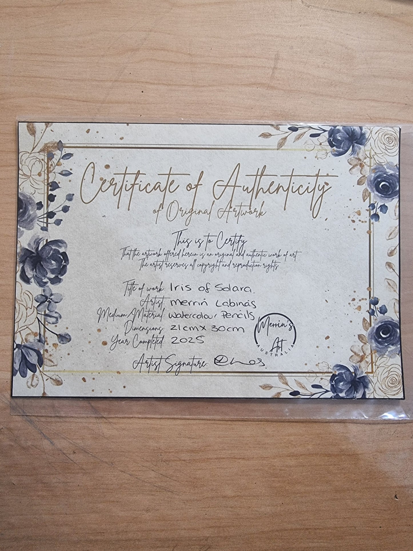 🌸 Iris of Solara — Original Watercolour Pencil Stationery Design