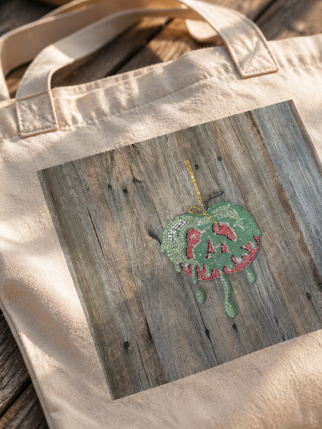 Poisoned Apple Long Handle Tote Bag | Dark Fairytale Cotton Art Tote