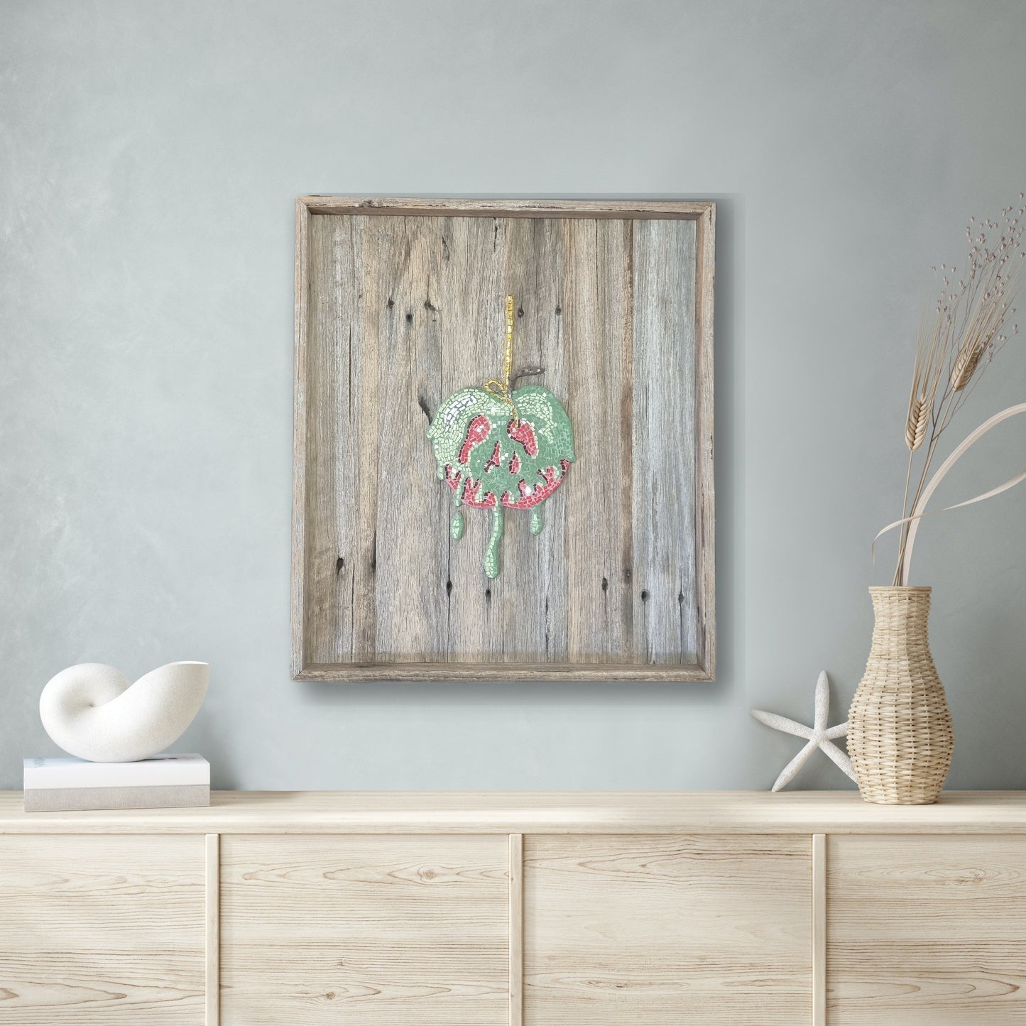 Poisoned Apple Mosaic – Mounted on Recycled Timber Shadow Box