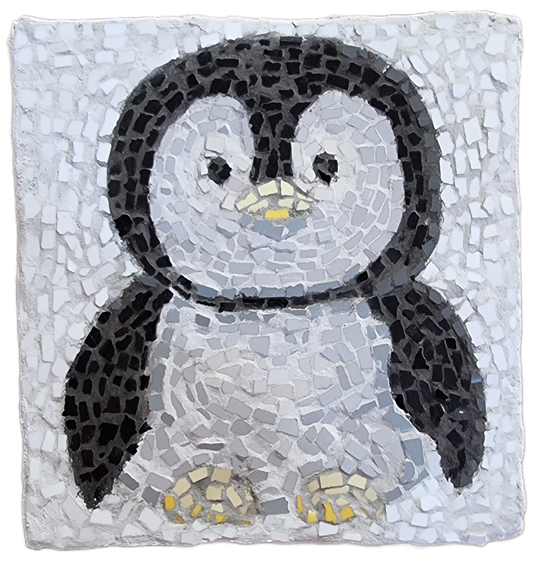 "Emperor Pingu" Small Hanging Emperor Penguin Mosaic — One of a Kind