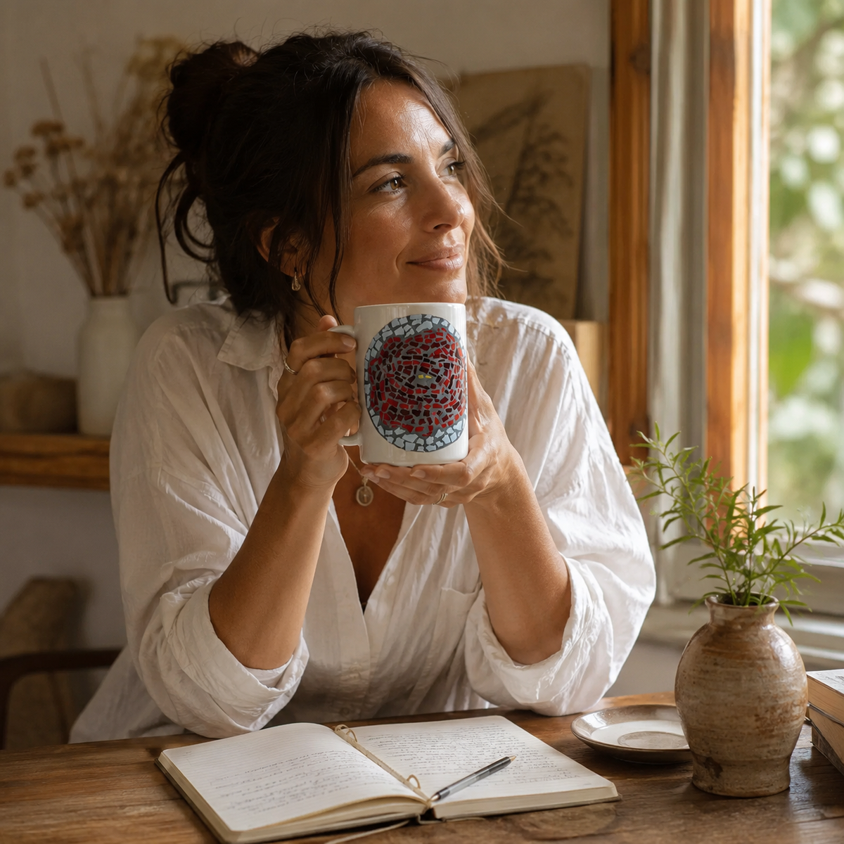 Rose Coaster Ceramic Mug | 15oz Rose Art Mug