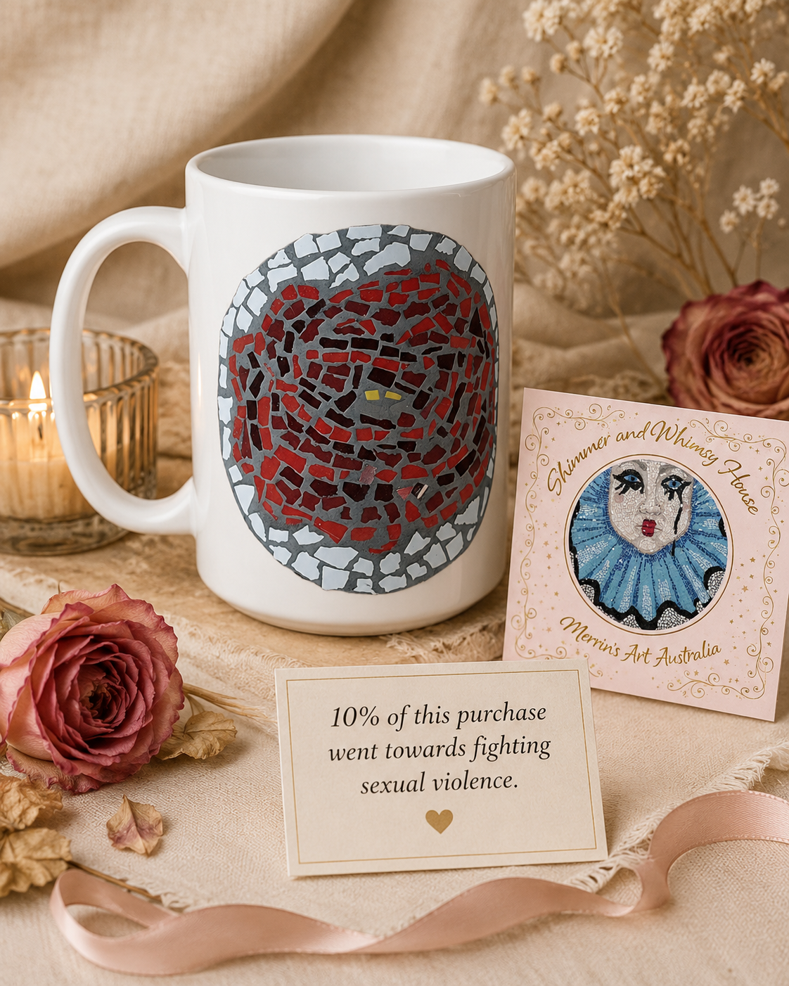 Rose Coaster Ceramic Mug | 15oz Rose Art Mug