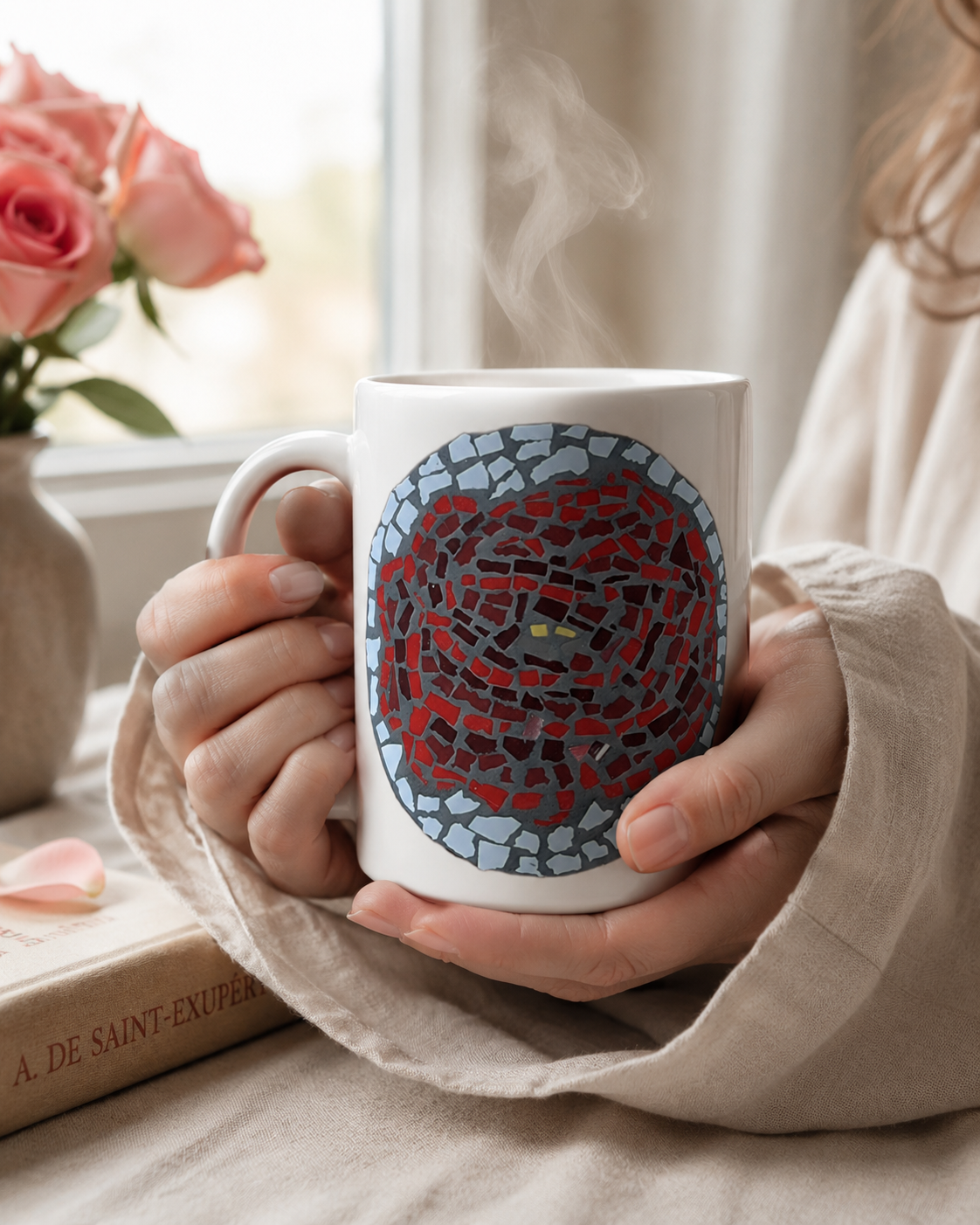 Rose Coaster Ceramic Mug | 15oz Rose Art Mug