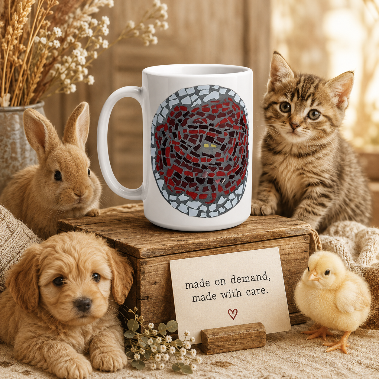 Rose Coaster Ceramic Mug | 15oz Rose Art Mug