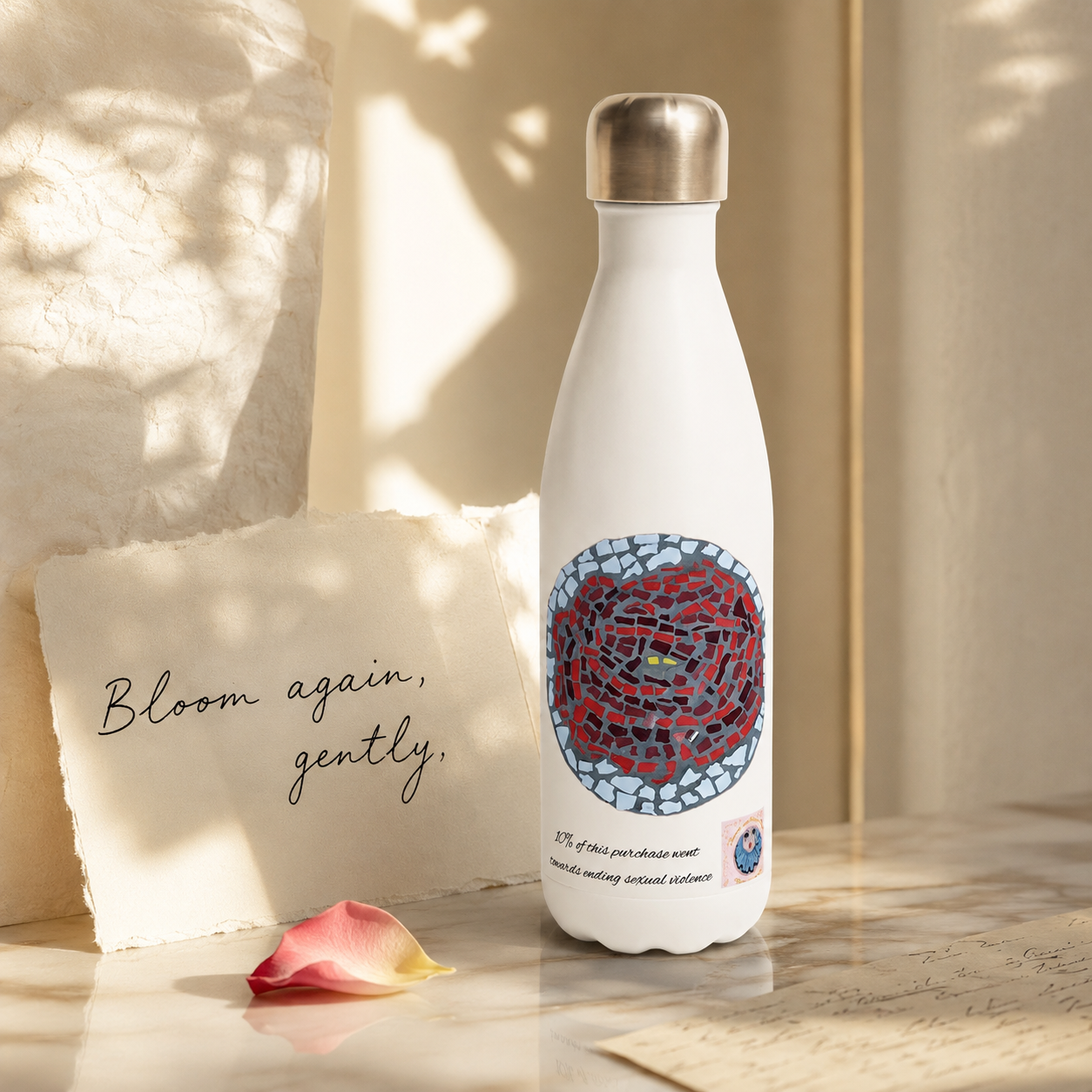 Rose Coaster 17oz Stainless Steel Water Bottle | Floral Art Bottle