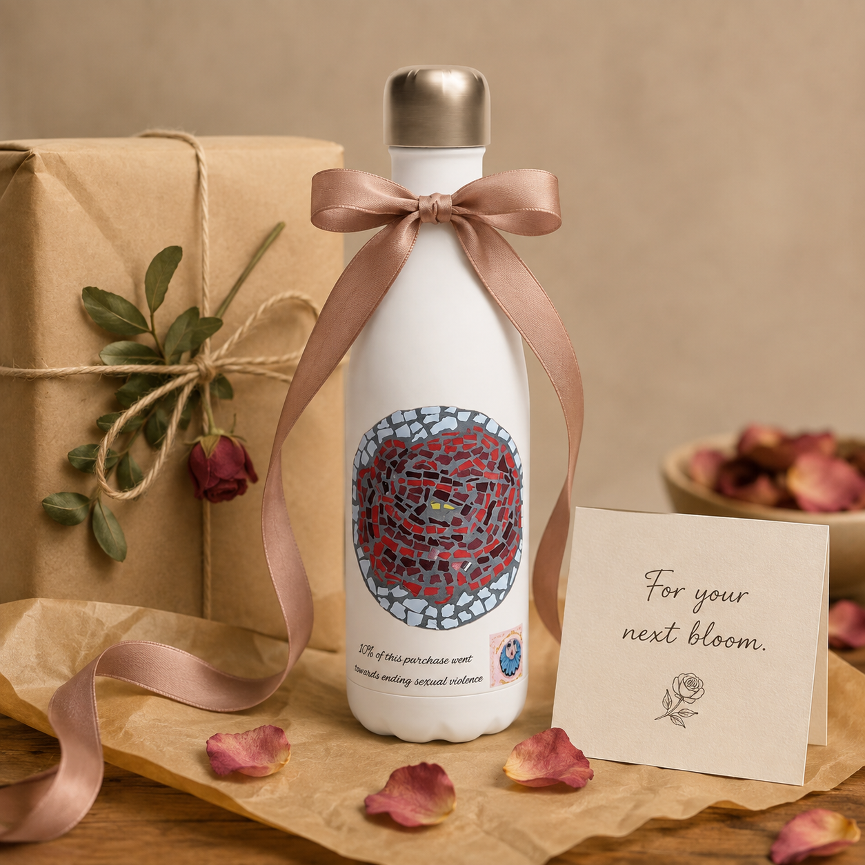 Rose Coaster 17oz Stainless Steel Water Bottle | Floral Art Bottle