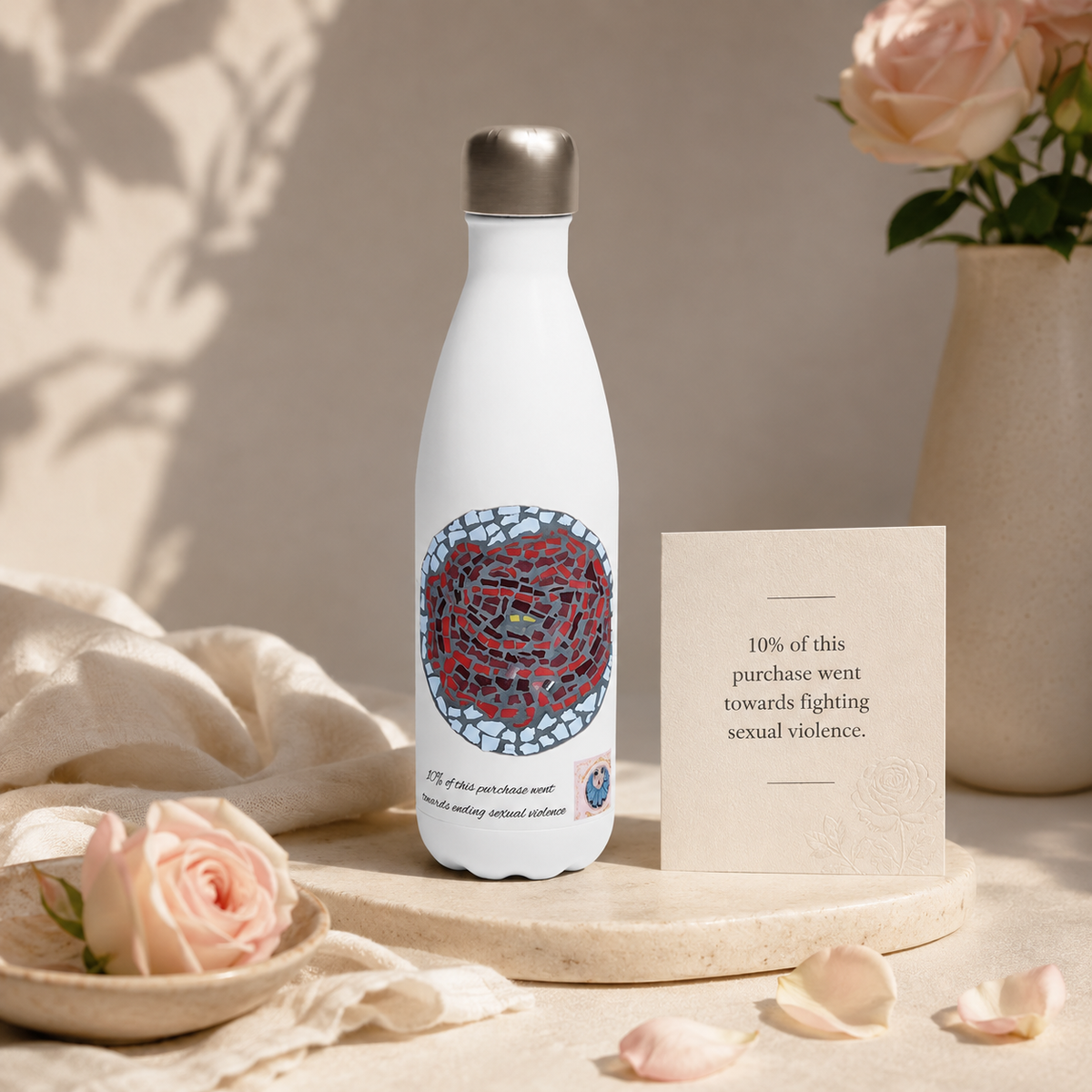 Rose Coaster 17oz Stainless Steel Water Bottle | Floral Art Bottle