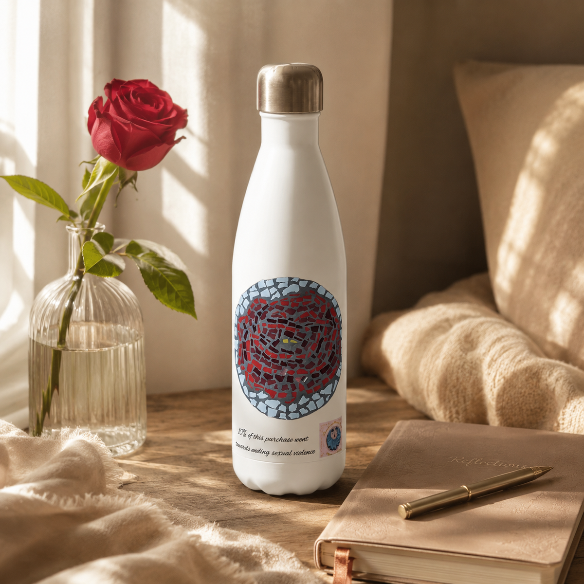 Rose Coaster 17oz Stainless Steel Water Bottle | Floral Art Bottle