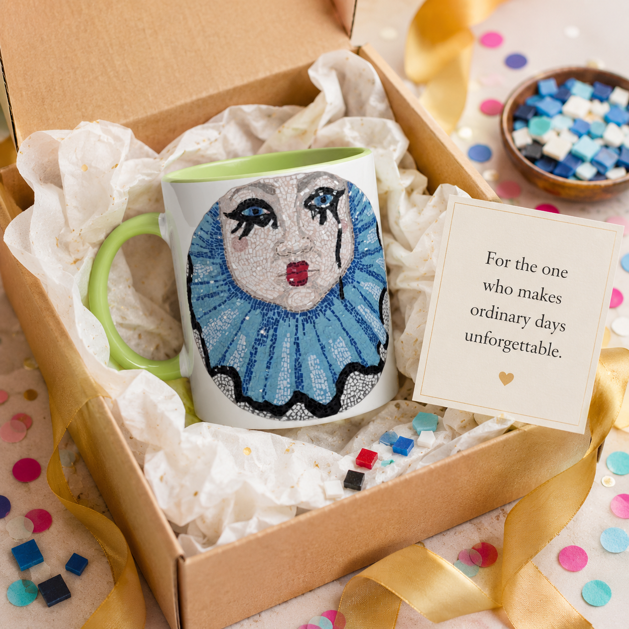 Sad Clown Pop Culture Mosaic Mug – 11oz Ceramic Art Mug