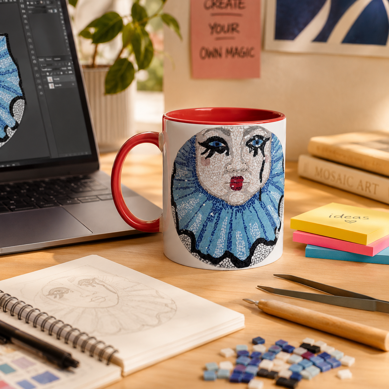 Sad Clown Pop Culture Mosaic Mug – 11oz Ceramic Art Mug