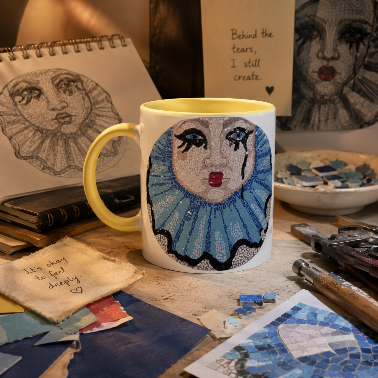 Sad Clown Pop Culture Mosaic Mug – 11oz Ceramic Art Mug