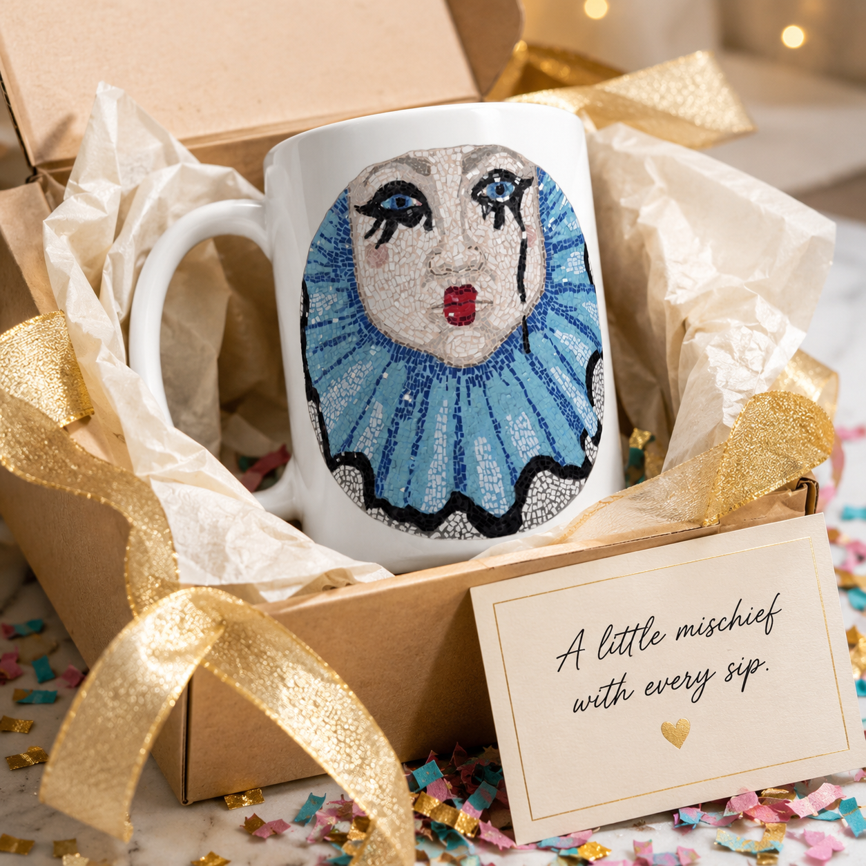Sad Clown Pop Culture Mosaic Mug – 15oz