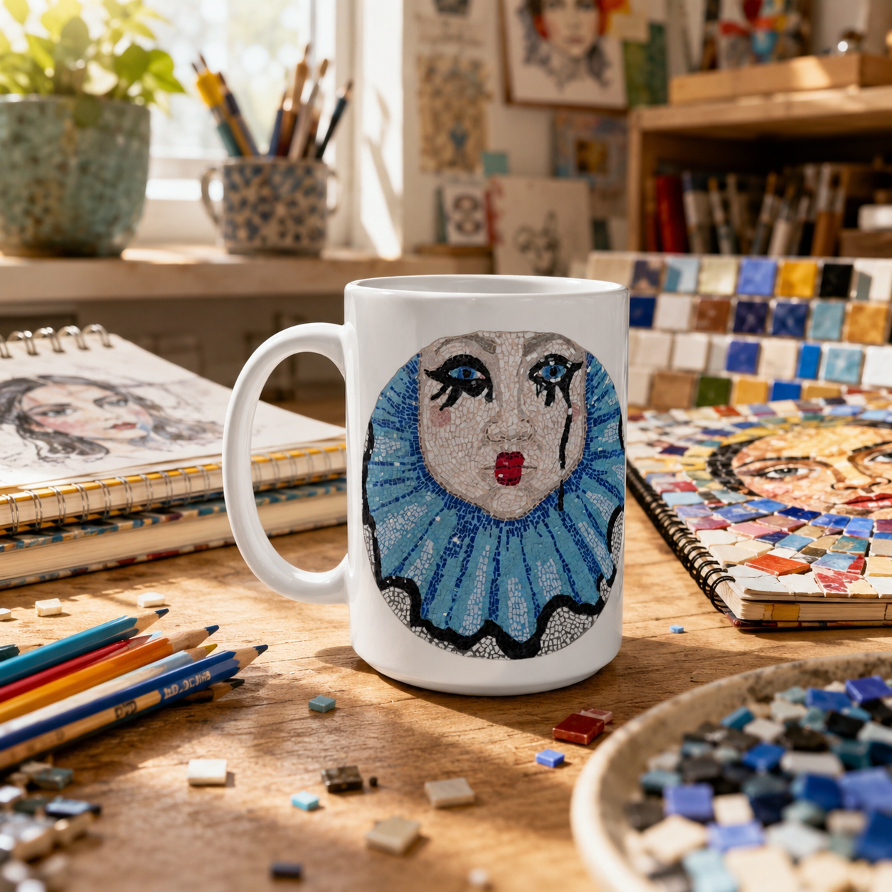 Sad Clown Pop Culture Mosaic Mug – 15oz