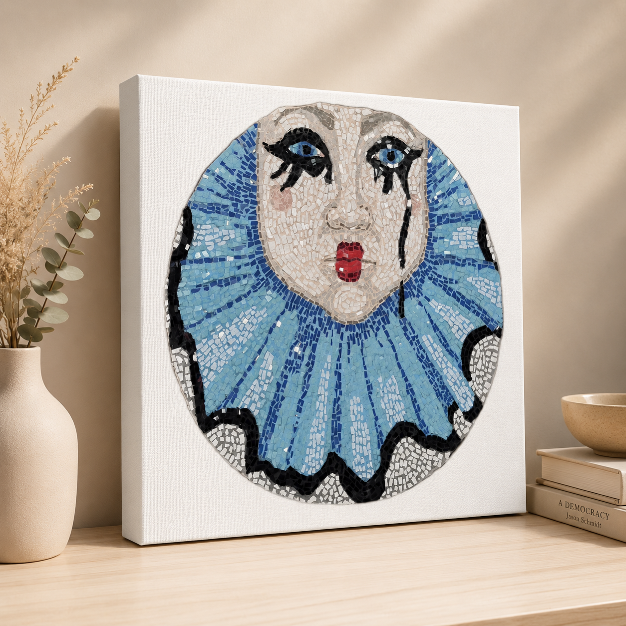 Sad Clown Canvas Print | Emotional Mosaic Wall Art