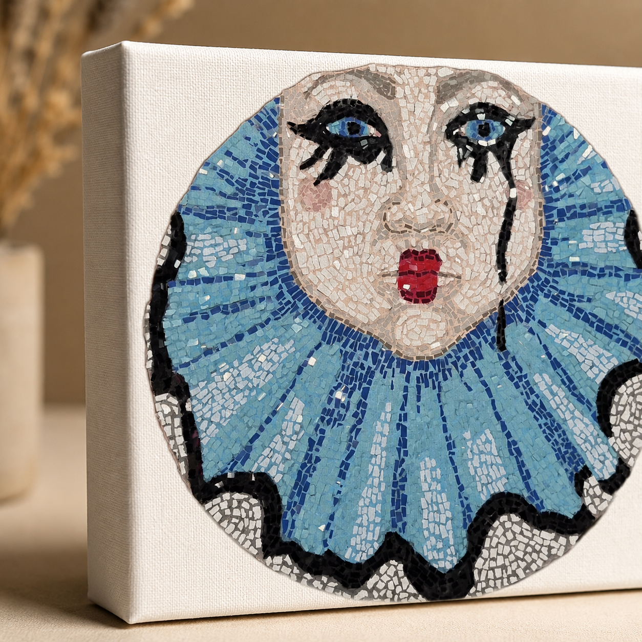 Sad Clown Canvas Print | Emotional Mosaic Wall Art