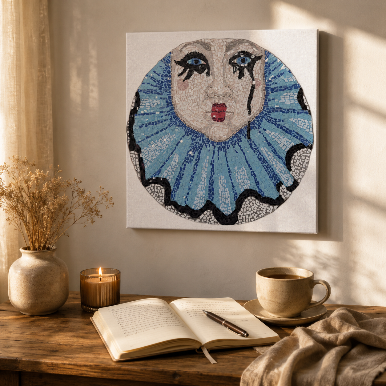 Sad Clown Canvas Print | Emotional Mosaic Wall Art