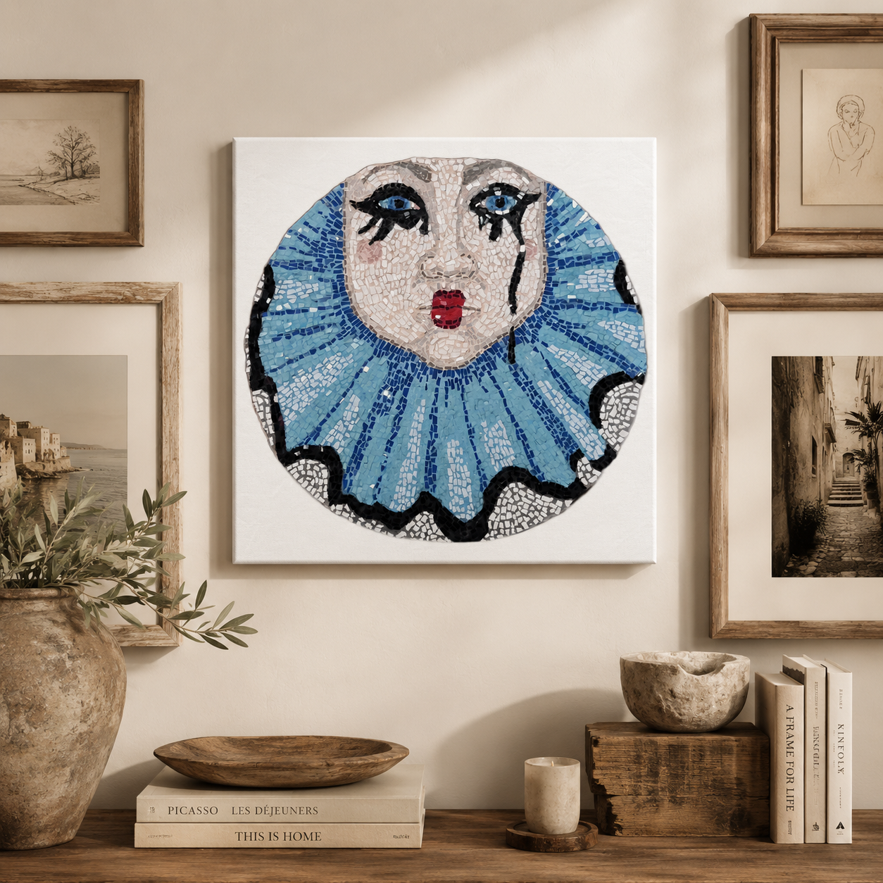 Sad Clown Canvas Print | Emotional Mosaic Wall Art