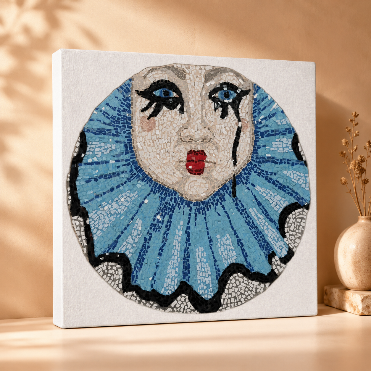 Sad Clown Canvas Print | Emotional Mosaic Wall Art