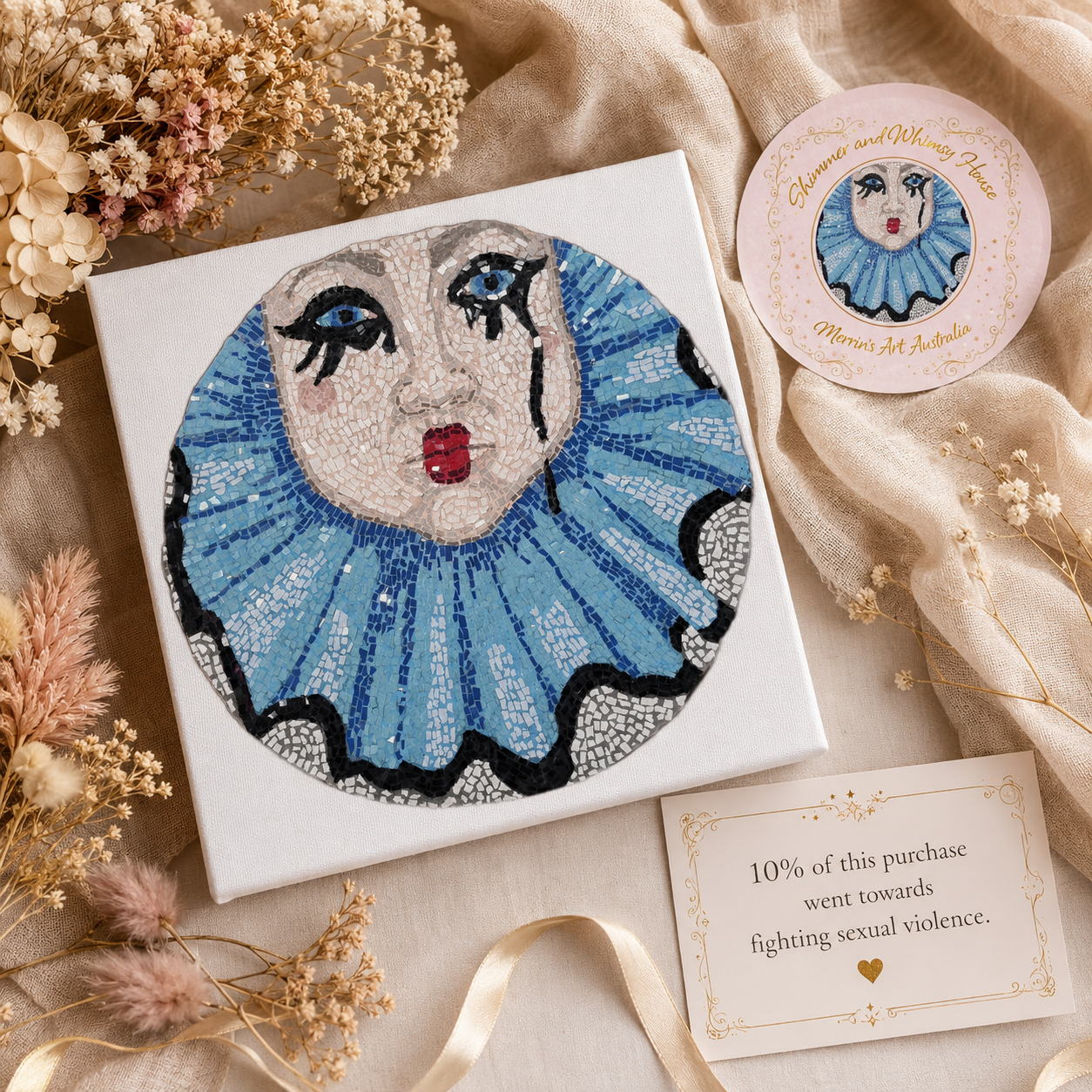Sad Clown Canvas Print | Emotional Mosaic Wall Art