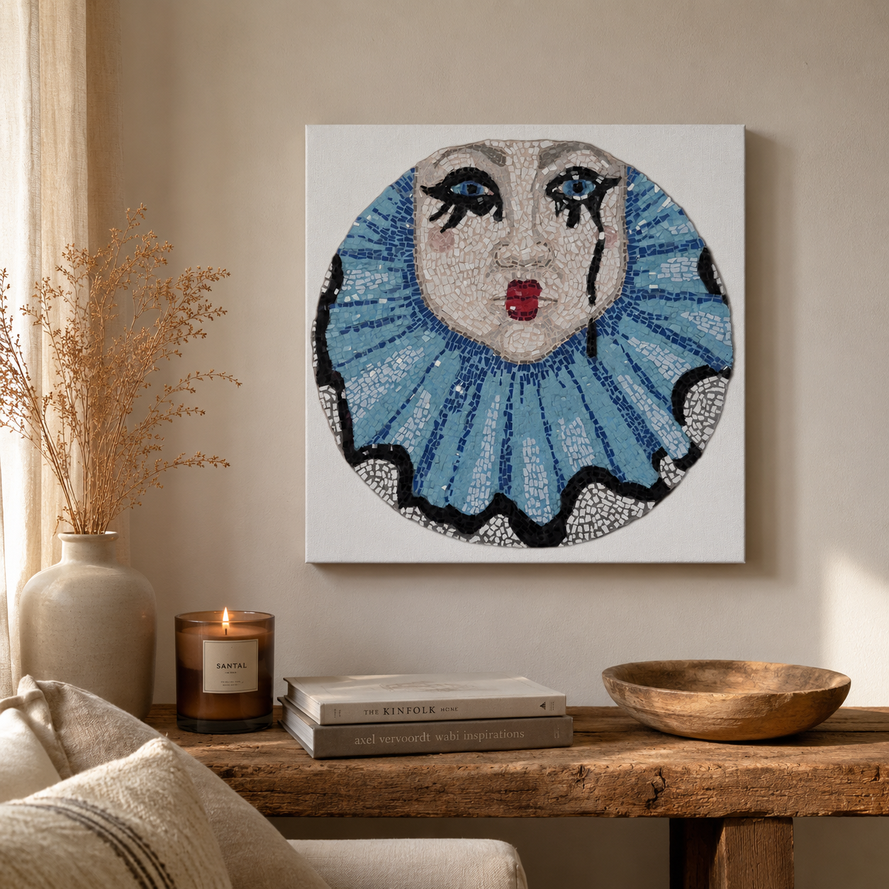 Sad Clown Canvas Print | Emotional Mosaic Wall Art