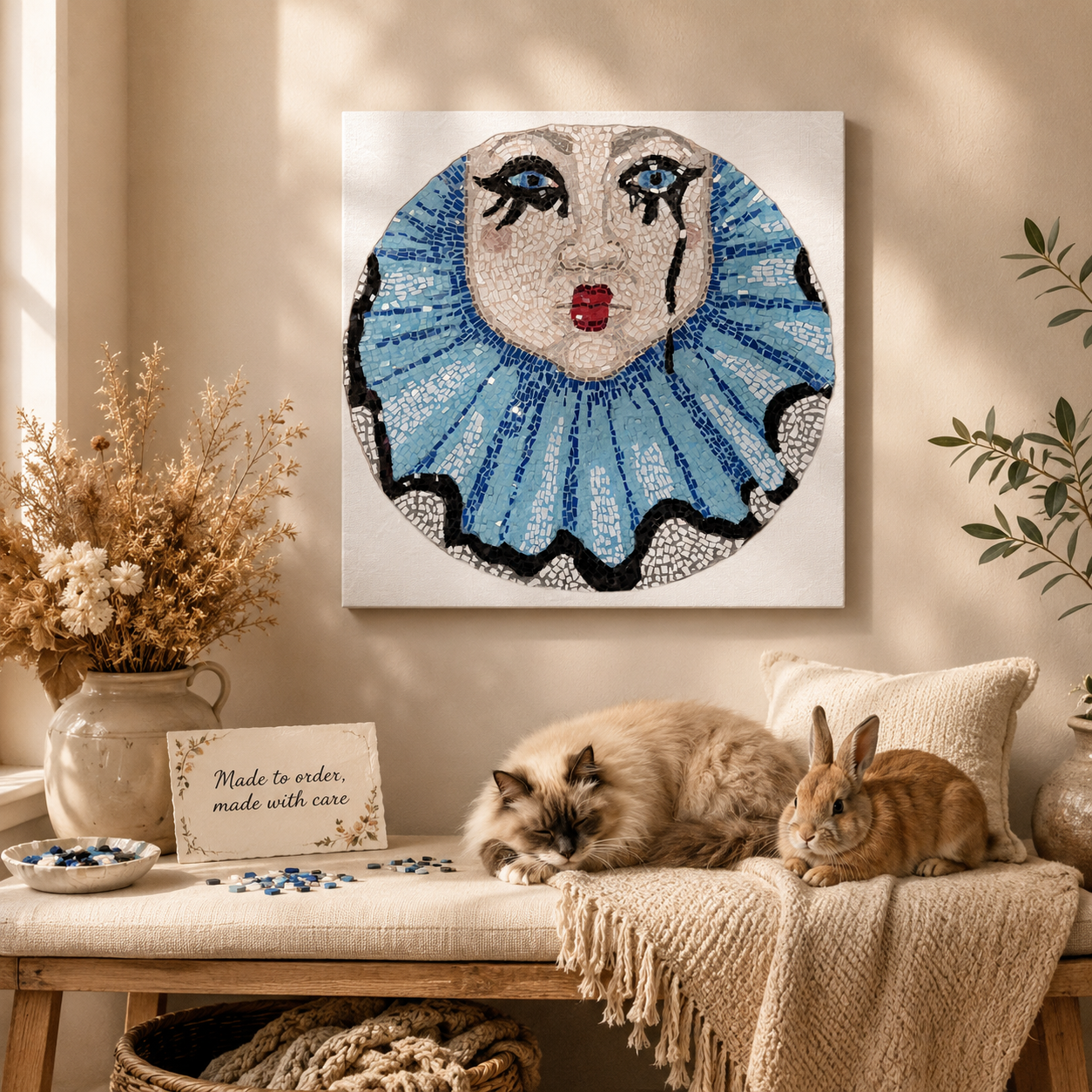 Sad Clown Canvas Print | Emotional Mosaic Wall Art