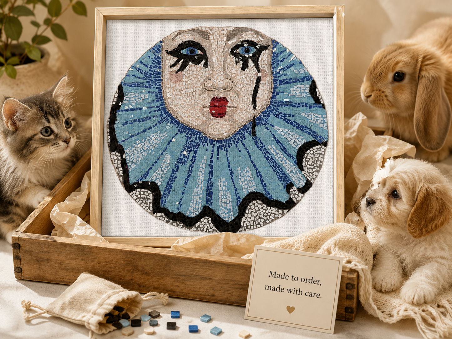 Sad Clown Pop Culture Mosaic Framed Canvas Print