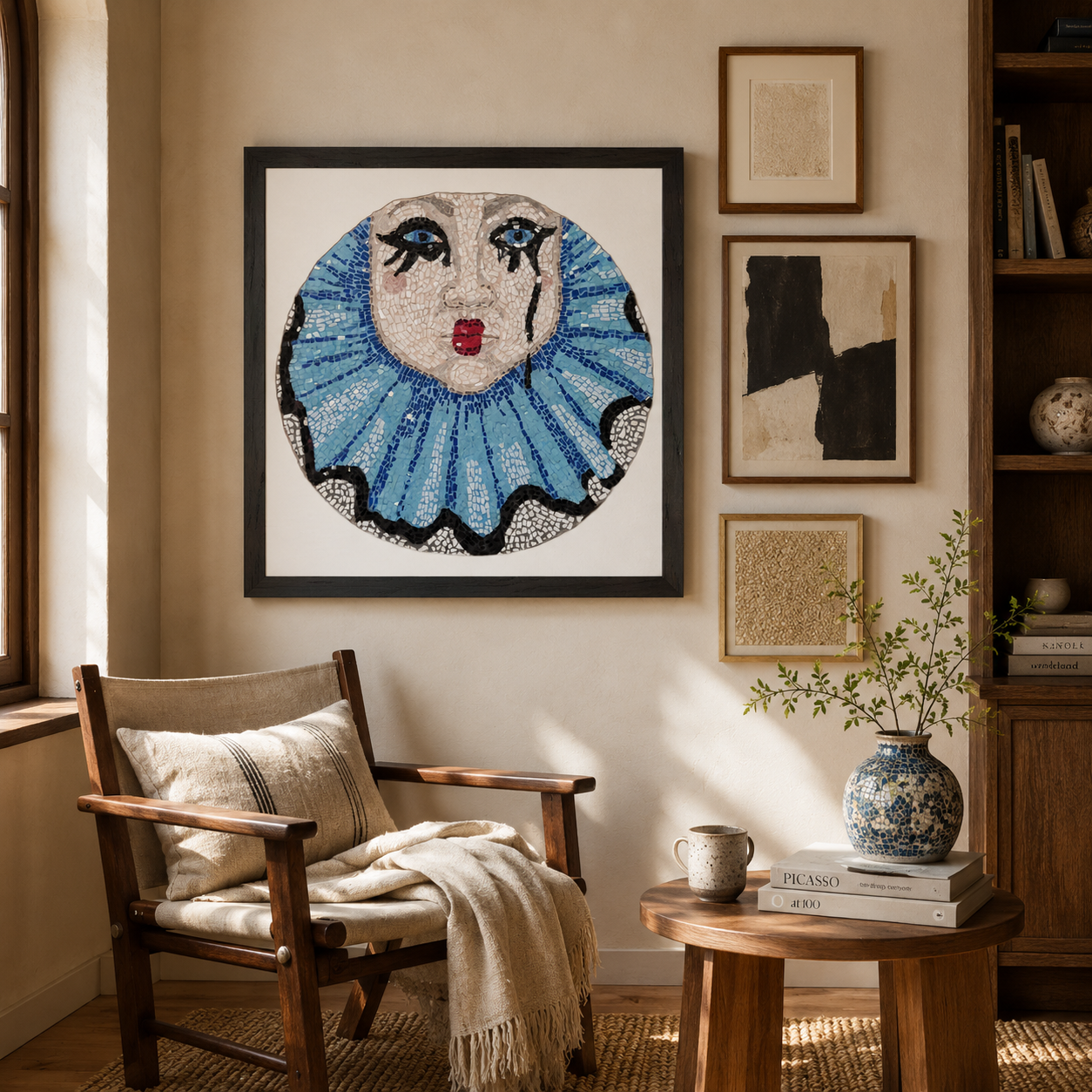 Sad Clown Pop Culture Mosaic Premium Framed Poster