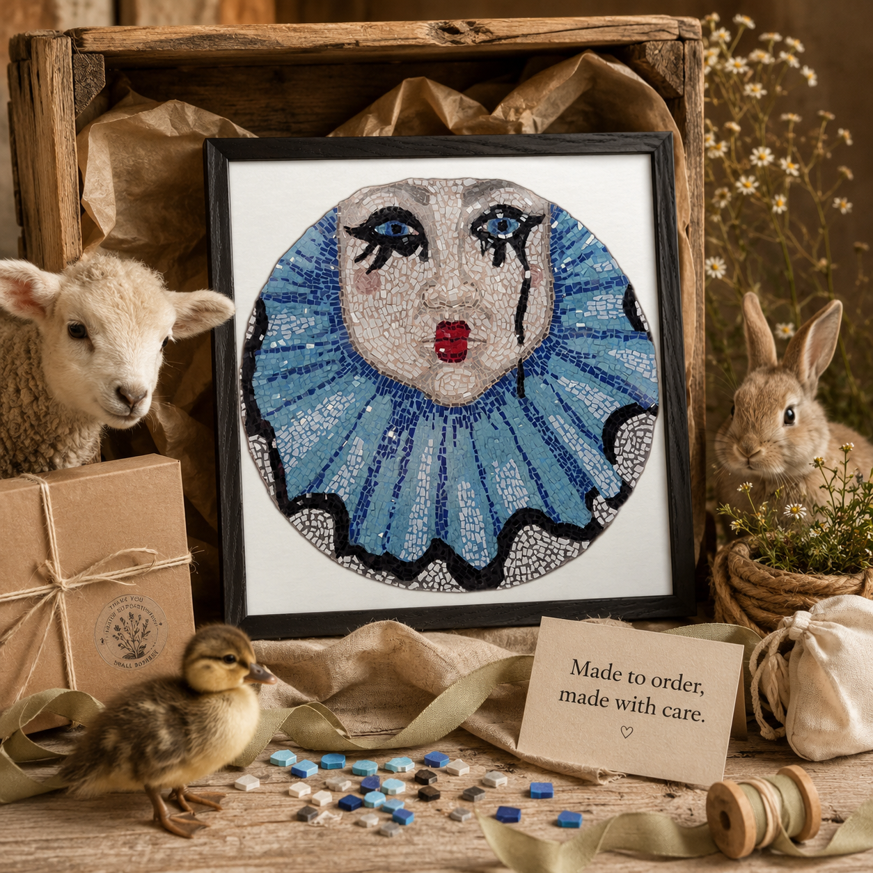 Sad Clown Pop Culture Mosaic Premium Framed Poster