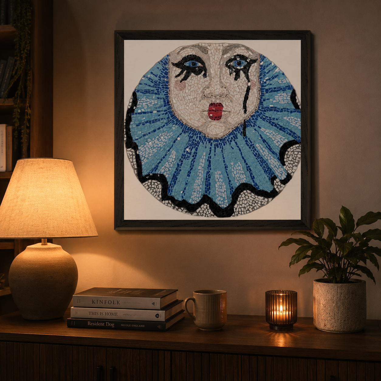 Sad Clown Pop Culture Mosaic Premium Framed Poster