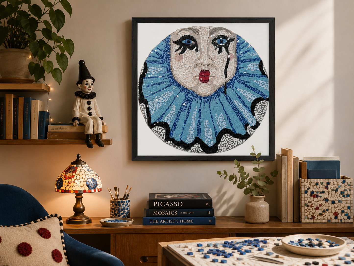 Sad Clown Pop Culture Mosaic Premium Framed Poster