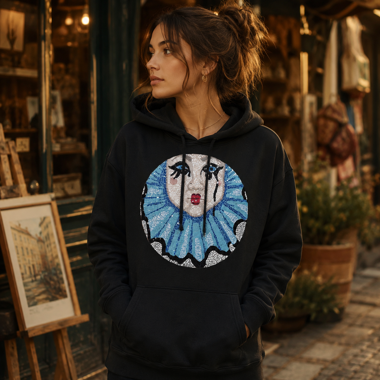 Premium Unisex Pullover Hoodie | Sad Clown Mosaic