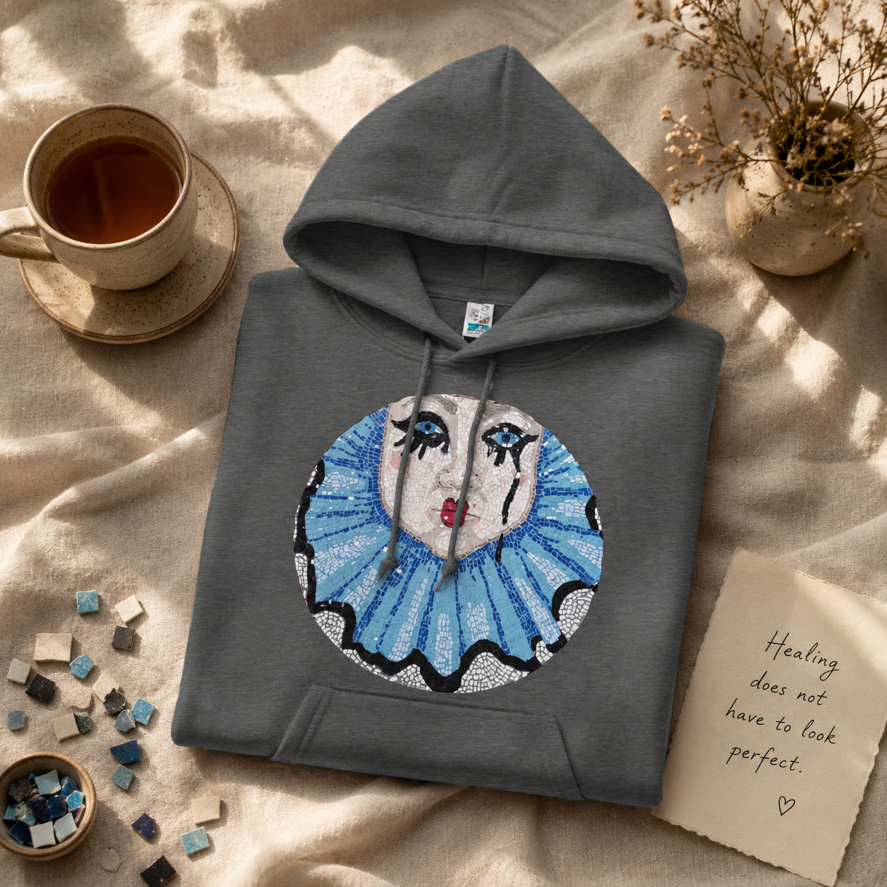 Premium Unisex Pullover Hoodie | Sad Clown Mosaic
