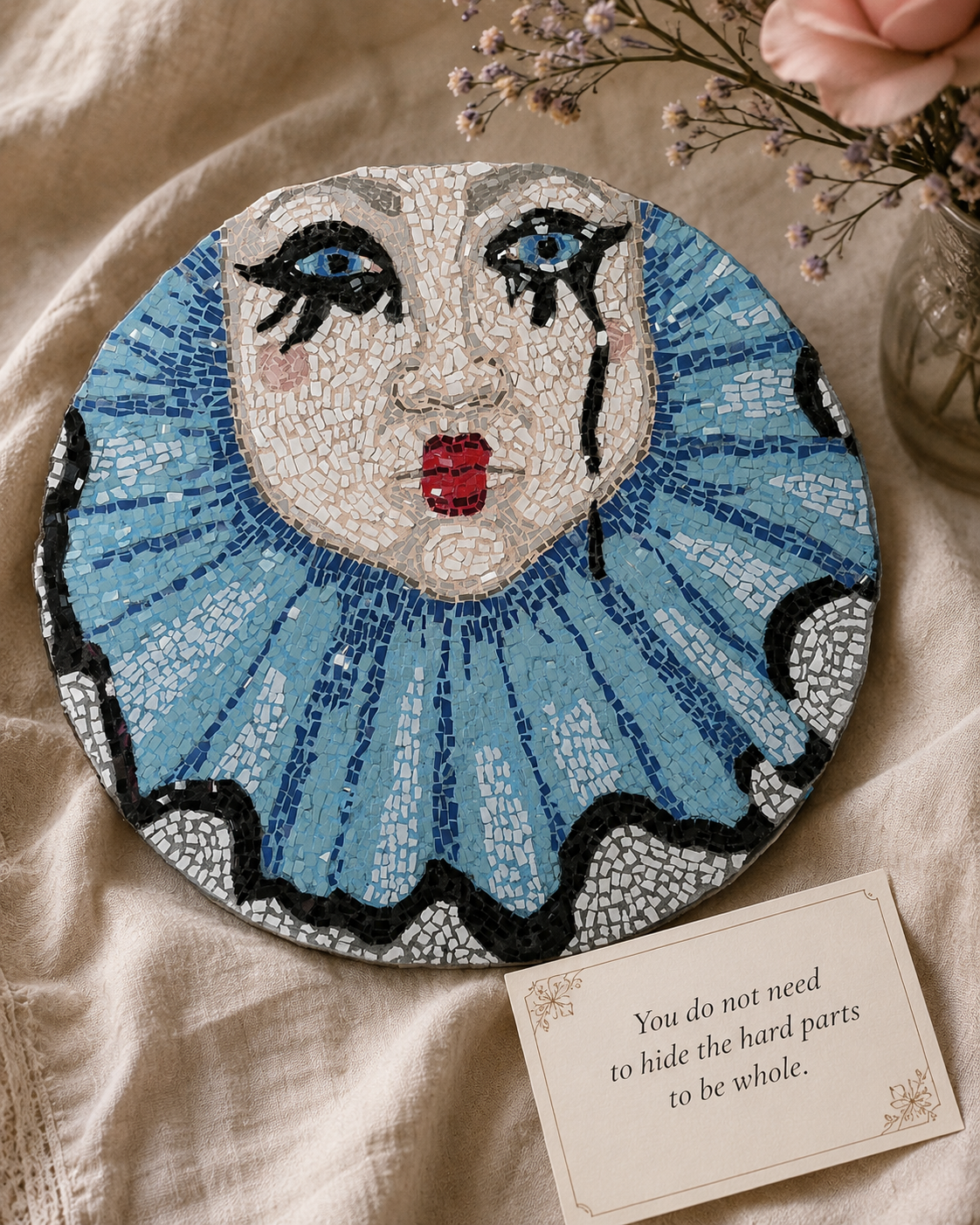 Sad Clown Original Mosaic Artwork | Handmade Australian Art About Healing & Resilience